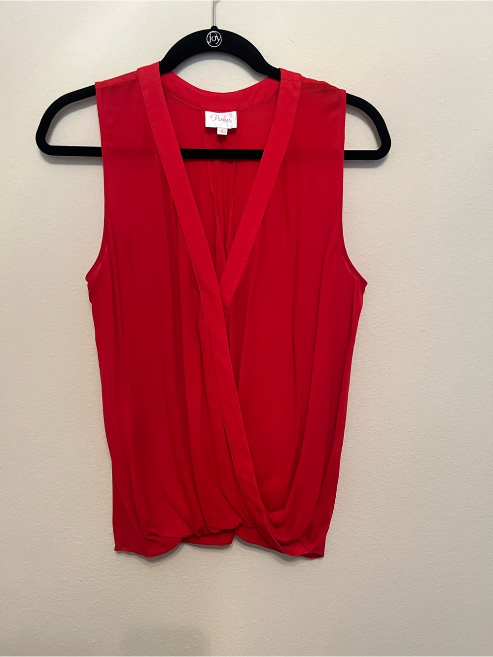 Parker 100% Silk Red Sleeveless Draped Blouse